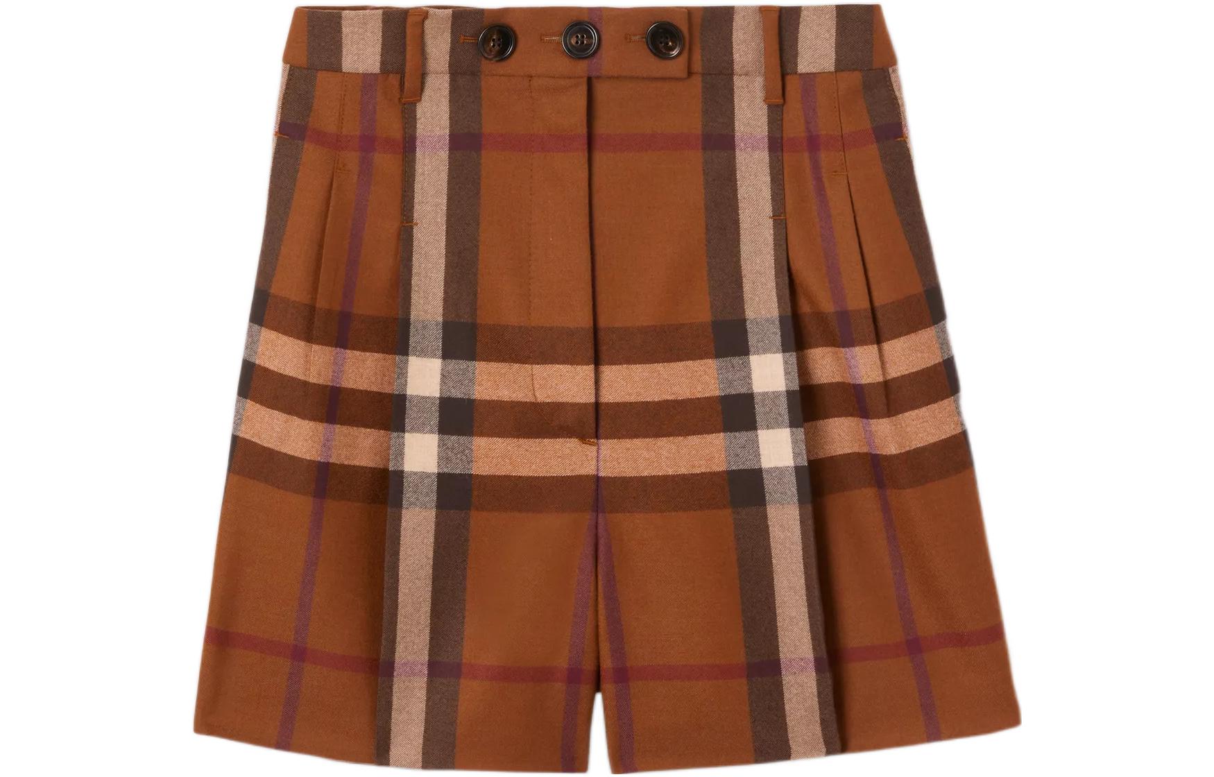 (Women) Burberry FW22  High-Waisted Check Print Shorts Birch Brown 80621091