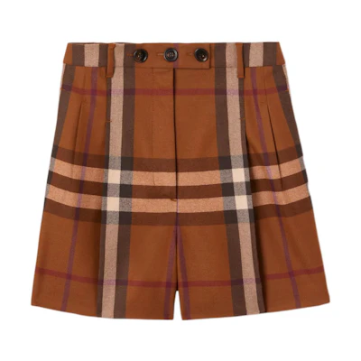 (Women) Burberry FW22 High-Waisted Check Print Shorts Birch Brown 80621091