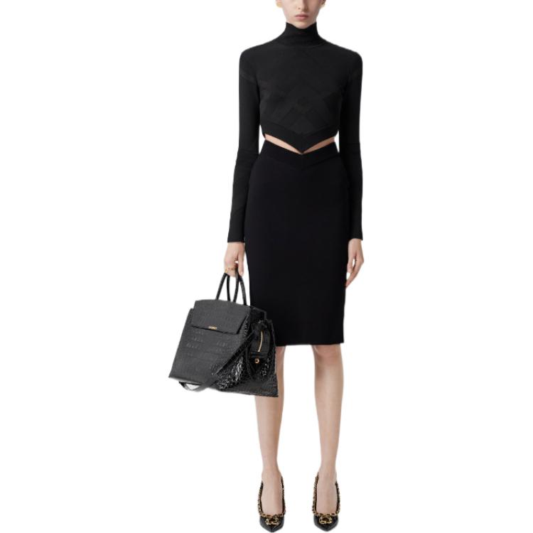 Lookbook (Women) Burberry FW22  High-Waisted Knit Pencil Skirt Black 80635181