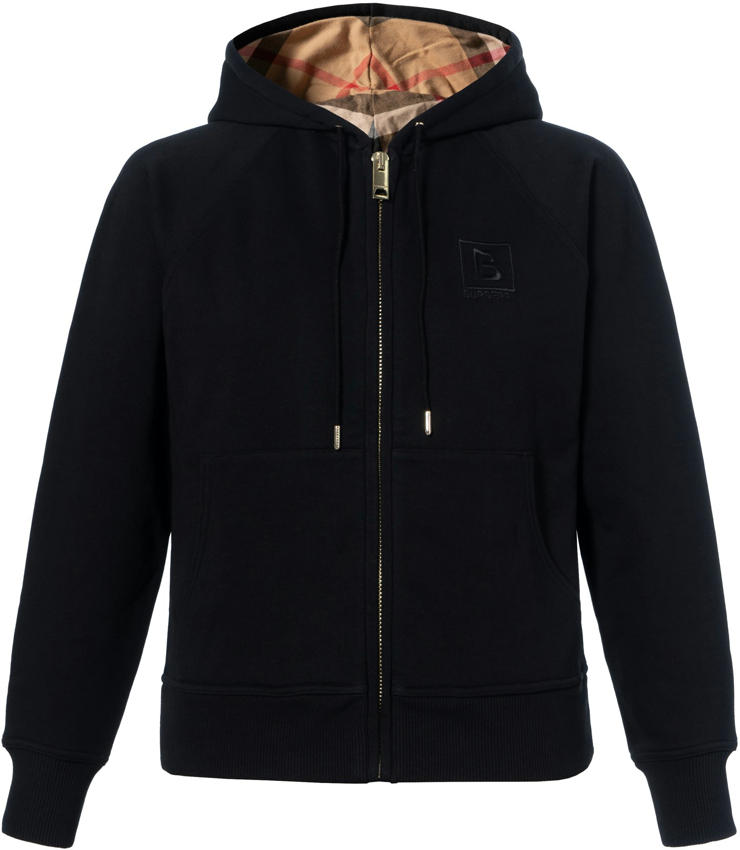 women-burberry-fw-22-hoodie-black-solid-color-plaid-lining-zip-and-drawstring-80615541