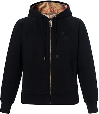 (Women) Burberry FW22 Hoodie Black - Solid Color, Plaid Lining, Zip & Drawstring. 80615541 Buy (Women) Burberry FW22 Hoodie Black - Solid Color, Plaid Lining, Zip & Drawstring. 80615541