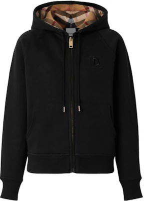 (Women) Burberry FW22 Hoodie Black - Solid Color, Plaid Lining, Zip & Drawstring. 80615541 Order (Women) Burberry FW22 Hoodie Black - Solid Color, Plaid Lining, Zip & Drawstring. 80615541