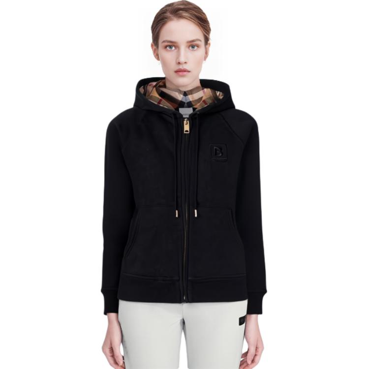 Purchase (Women) Burberry FW22  Hoodie Black - Solid Color, Plaid Lining, Zip & Drawstring. 80615541