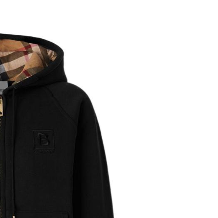 Details for (Women) Burberry FW22  Hoodie Black - Solid Color, Plaid Lining, Zip & Drawstring. 80615541