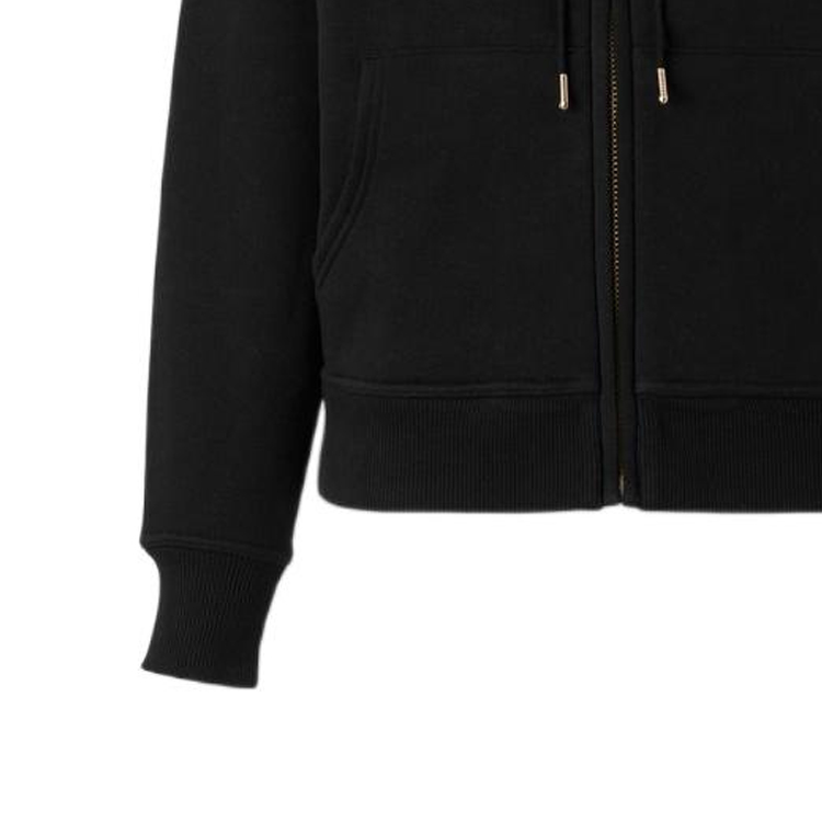 Sizing (Women) Burberry FW22  Hoodie Black - Solid Color, Plaid Lining, Zip & Drawstring. 80615541