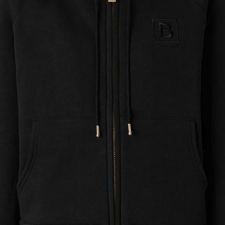 Cheap (Women) Burberry FW22  Hoodie Black - Solid Color, Plaid Lining, Zip & Drawstring. 80615541