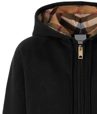 (Women) Burberry FW22 Hoodie Black - Solid Color, Plaid Lining, Zip & Drawstring. 80615541 1