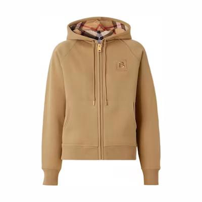 (Women) Burberry FW22 Khaki Embroidered Logo Zip-Up Hoodie Sweatshirt. 80615551
