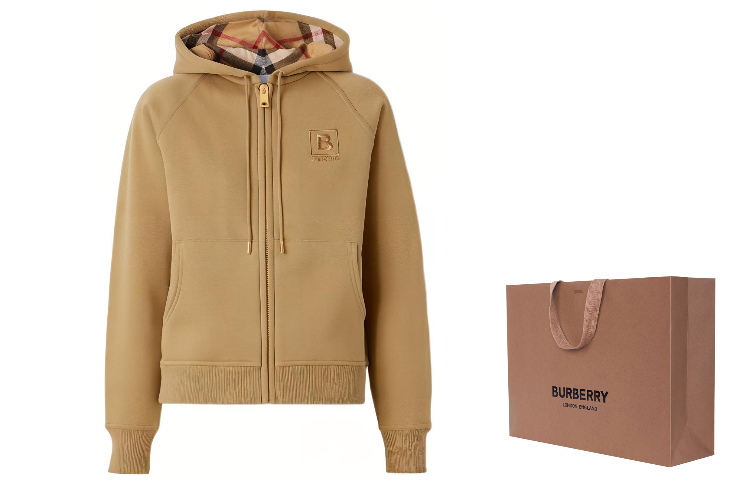 (Women) Burberry FW22  Khaki Embroidered Logo Zip-Up Hoodie Sweatshirt. 80615551 圖 3