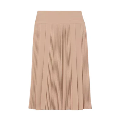 (Women) Burberry FW22 Khaki Pleated Crepe Midi Casual Dress. 80586591