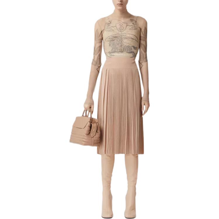 (Women) Burberry FW22  Khaki Pleated Crepe Midi Casual Dress. 80586591 圖 3