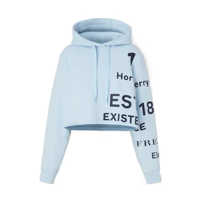 (Women) Burberry FW22 Logo Print Cotton Hoodie Light Blue 80581581