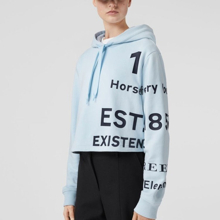 (Women) Burberry FW22  Logo Print Cotton Hoodie Light Blue 80581581 圖 4