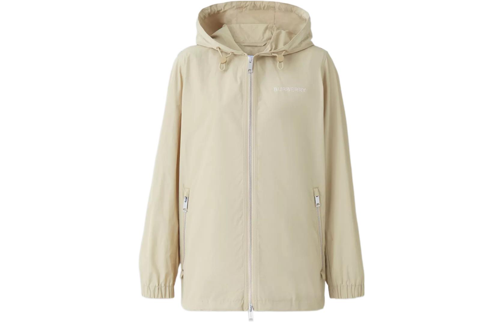 (Women) Burberry FW22  Logo Print Hooded Zip-Up Jacket Soft Yellow Brown 80565781