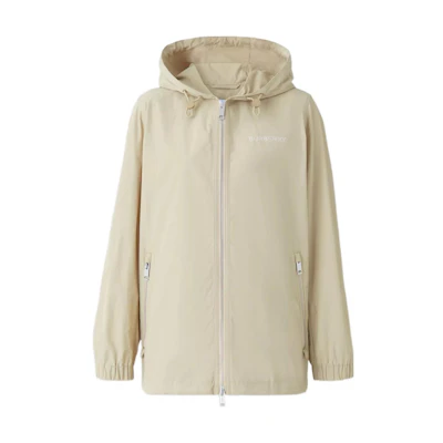 (Women) Burberry FW22 Logo Print Hooded Zip-Up Jacket Soft Yellow Brown 80565781