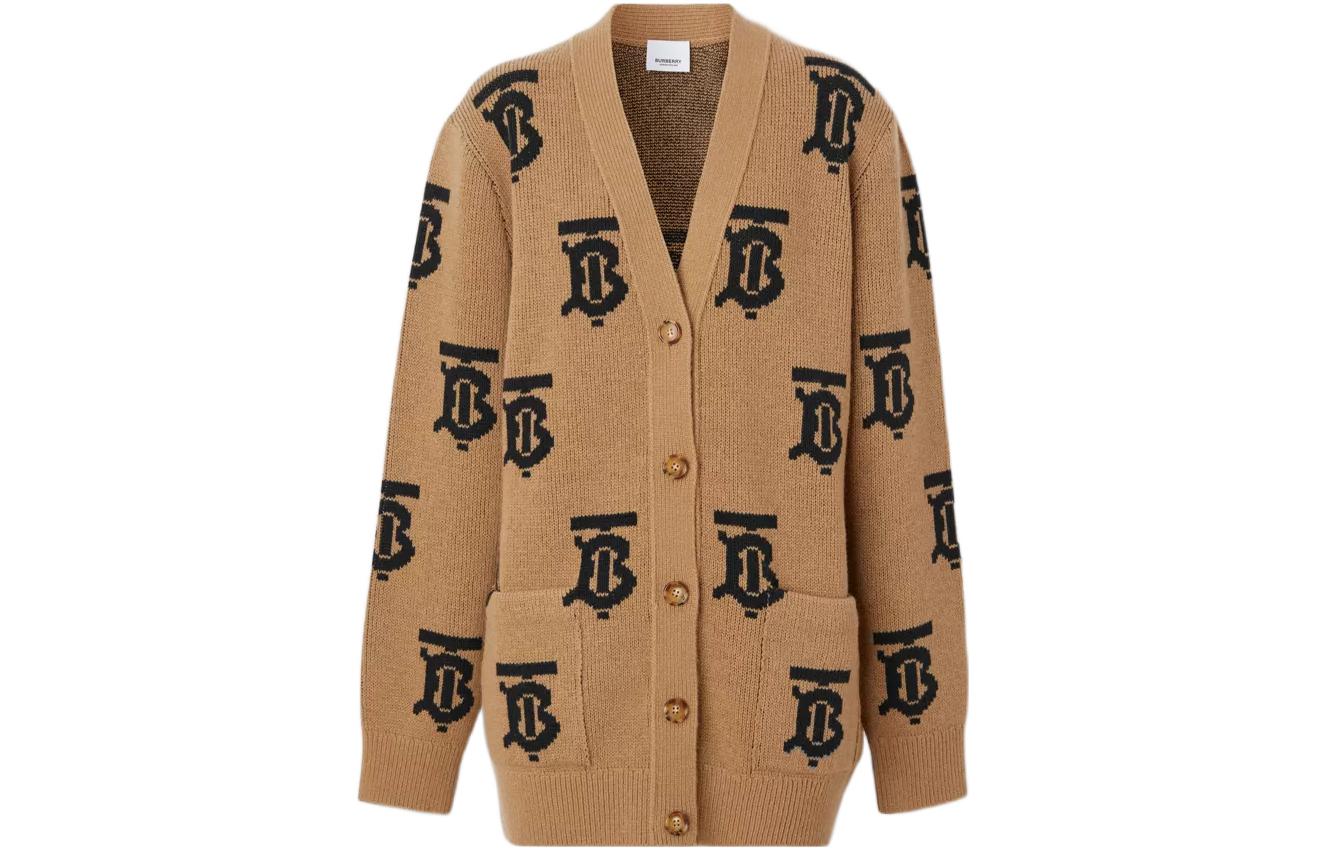 Order (Women) Burberry FW22  Logo V-Neck Wool Cardigan Beige 80632081