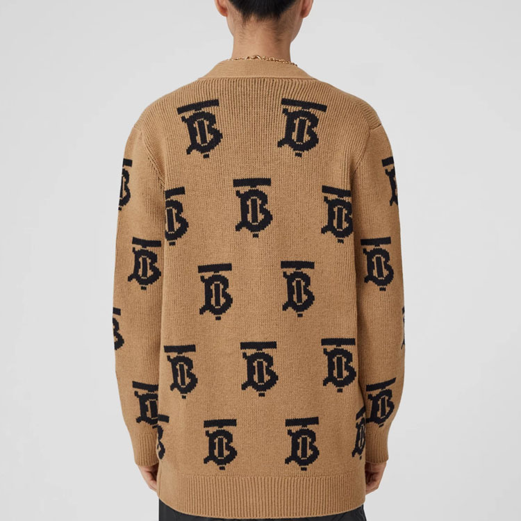 Shop (Women) Burberry FW22  Logo V-Neck Wool Cardigan Beige 80632081