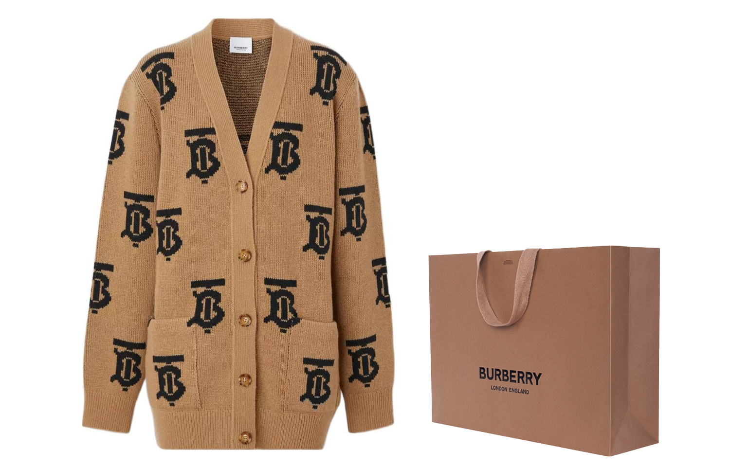 Cheap (Women) Burberry FW22  Logo V-Neck Wool Cardigan Beige 80632081