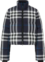 (Women) Burberry FW22 Logo Zip Plaid Short Down Jacket Navy Blue. 80578421 (Women) Burberry FW22 Logo Zip Plaid Short Down Jacket Navy Blue. 80578421