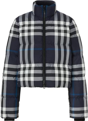 (Women) Burberry FW22 Logo Zip Plaid Short Down Jacket Navy Blue. 80578421 Order (Women) Burberry FW22 Logo Zip Plaid Short Down Jacket Navy Blue. 80578421
