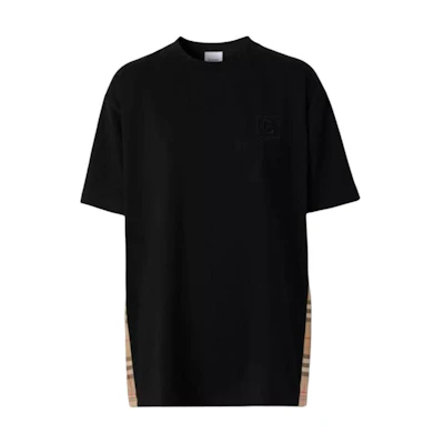 (Women) Burberry FW22 Loose Fit Check Panel Crew Neck T-Shirt Black. 80615521