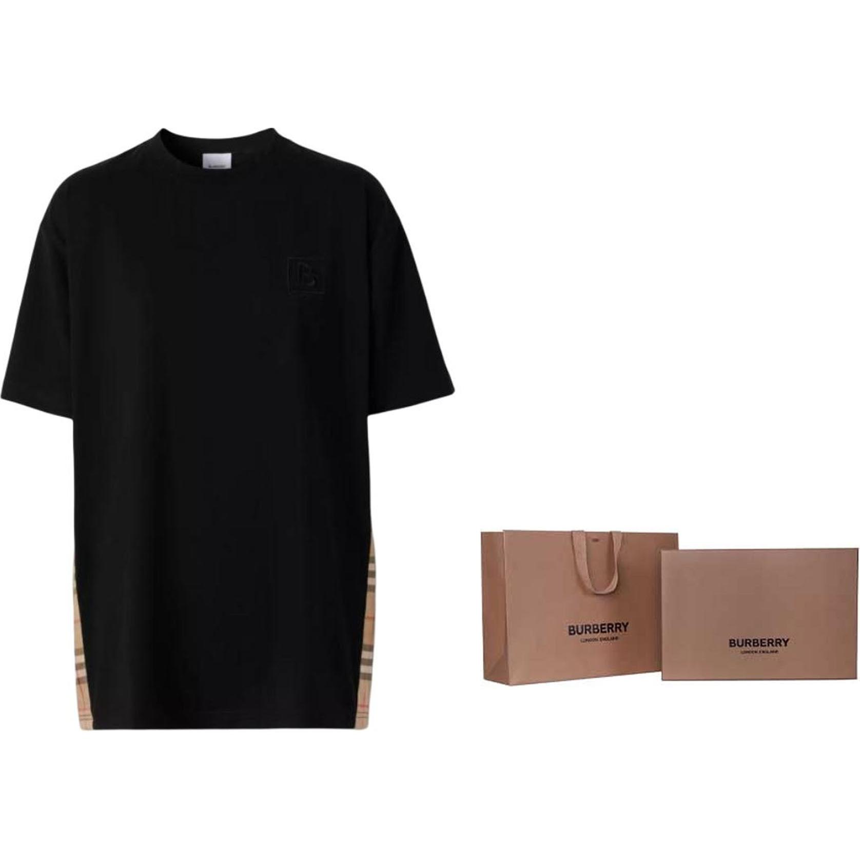 Lookbook (W) Burberry FW22 Baju T-Shirt Loose Fit Check Panel Crew Neck Hitam. 80615521