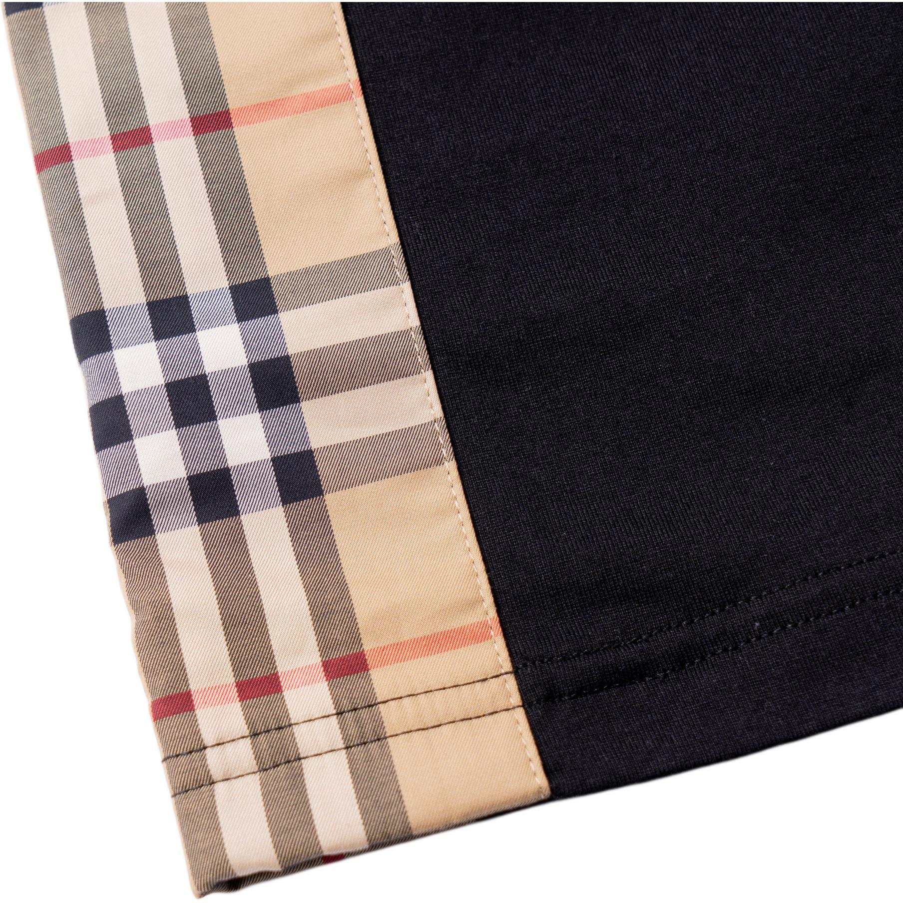 Cheap (W) Burberry FW22 Baju T-Shirt Loose Fit Check Panel Crew Neck Hitam. 80615521