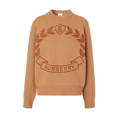 (Women) Burberry FW22 Oak Leaf Letter Embroidery Wool Sweater Brown. 80621031