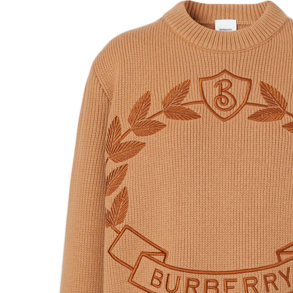 Details for (Women) Burberry FW22  Oak Leaf Letter Embroidery Wool Sweater Brown. 80621031