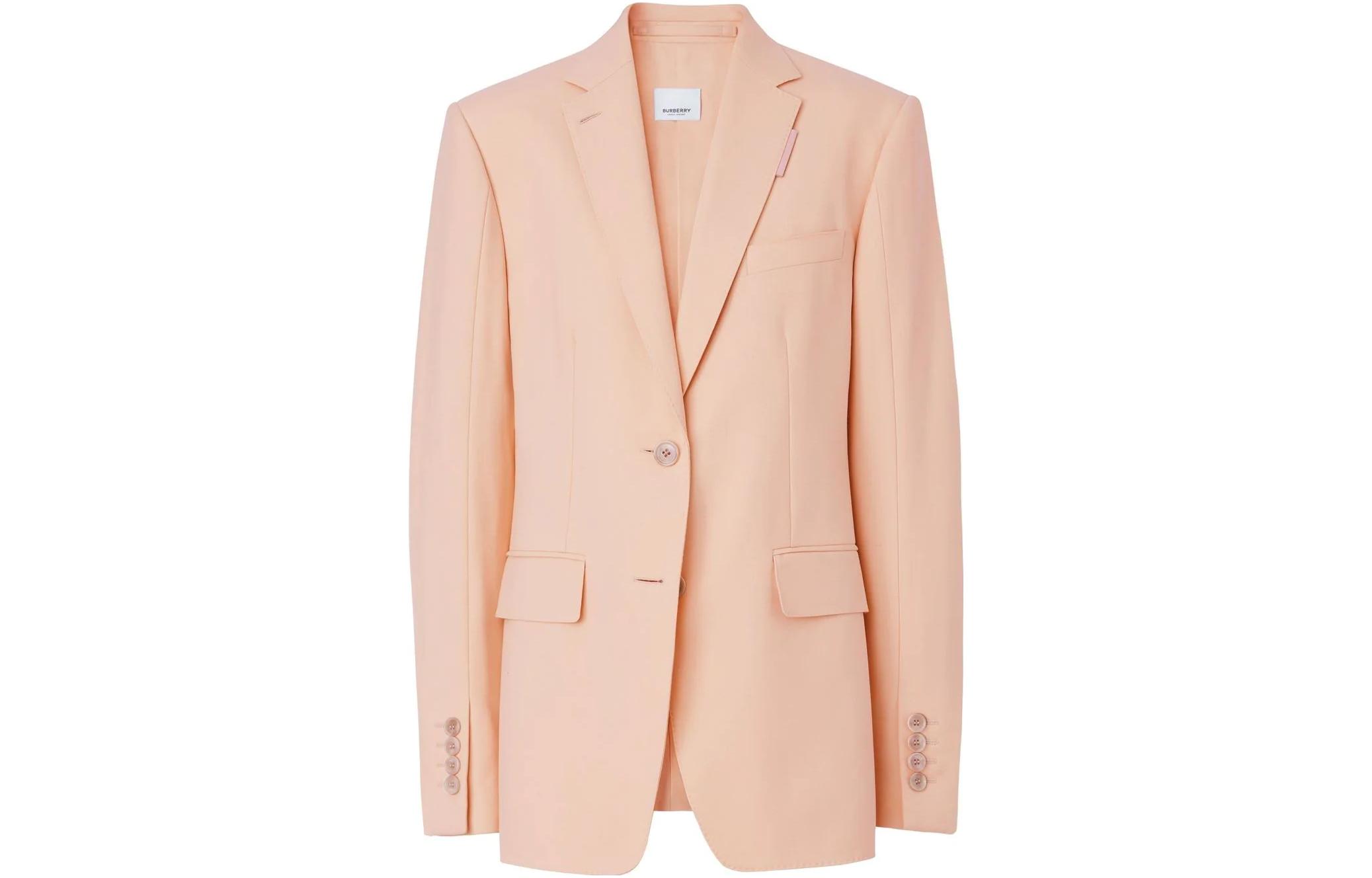 Buy (W) Burberry 2022秋冬粉紅羊毛單排扣A字版型西裝外套 80553991