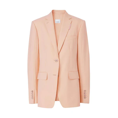 (Women) Burberry FW22 Pink Wool Single-Breasted A-Line Blazer Jacket. 80553991