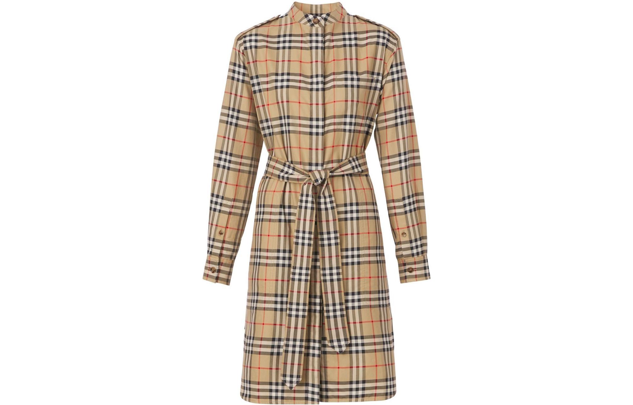(Women) Burberry FW22  Plaid Spliced Long Sleeve Shirt Dress Khaki. 80574411 圖 2