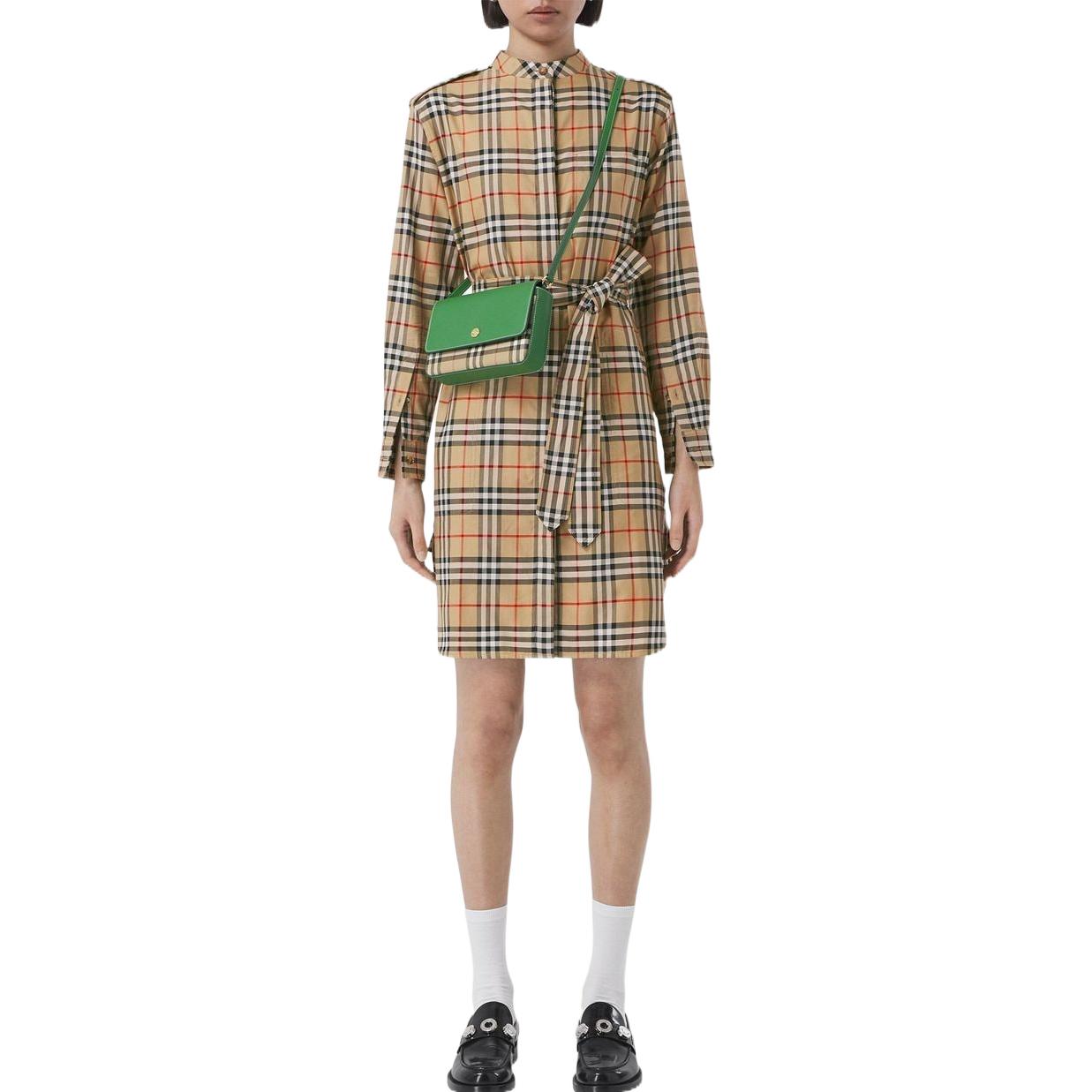 (Women) Burberry FW22  Plaid Spliced Long Sleeve Shirt Dress Khaki. 80574411 圖 3