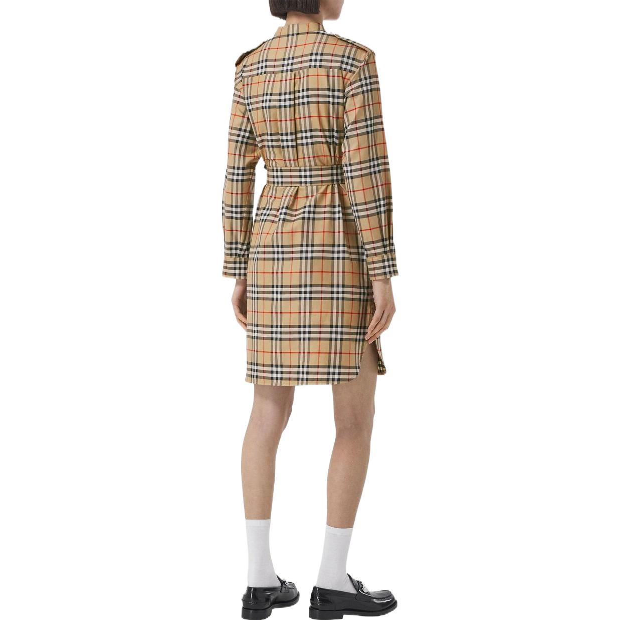 (Women) Burberry FW22  Plaid Spliced Long Sleeve Shirt Dress Khaki. 80574411 圖 5