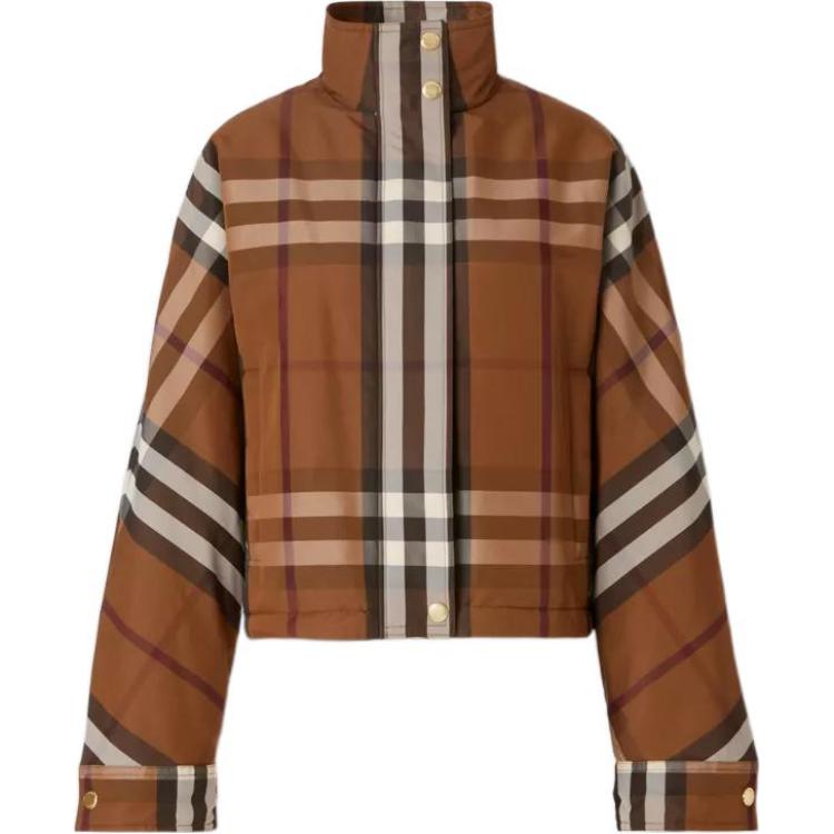 (Women) Burberry FW22  Short Zip-Up Jacket Checkered Birch Brown. 80596721