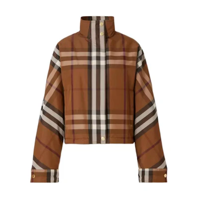 (Women) Burberry FW22 Short Zip-Up Jacket Checkered Birch Brown. 80596721
