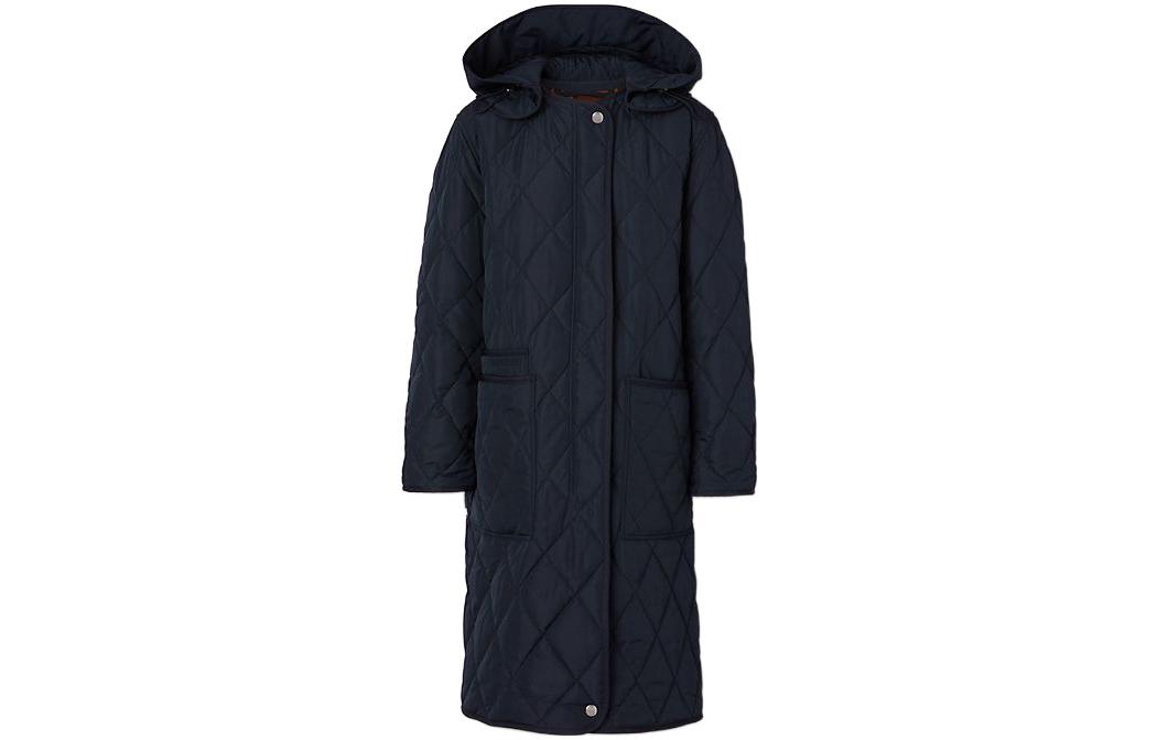 (Women) Burberry FW22  Solid Color Hooded Long Sleeve Coat Navy Blue 80583231 圖 2