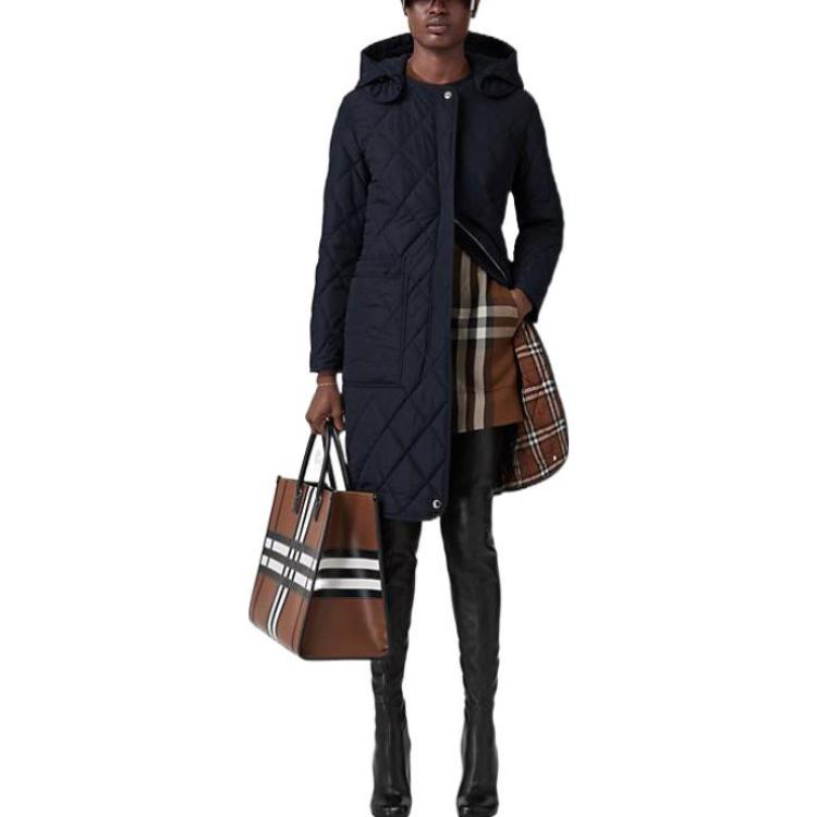 (Women) Burberry FW22  Solid Color Hooded Long Sleeve Coat Navy Blue 80583231 圖 3