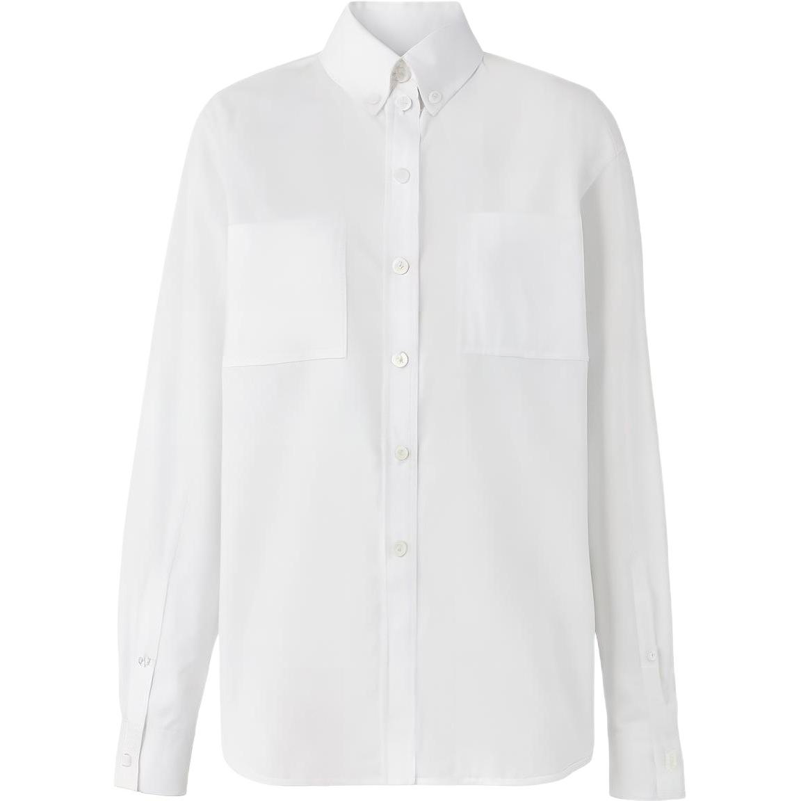 (Women) Burberry FW22  Solid White Long Sleeve Cotton Poplin Shirt. 8057335