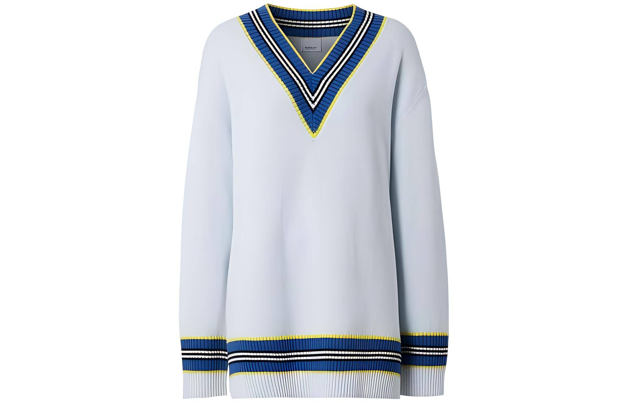 Buy (Women) Burberry FW22  Striped Color-Block V-Neck Knit Sweater Blue. 80397631