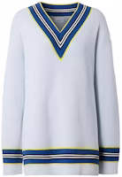 (Women) Burberry FW22 Striped Color-Block V-Neck Knit Sweater Blue. 80397631 (Women) Burberry FW22 Striped Color-Block V-Neck Knit Sweater Blue. 80397631