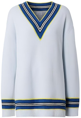 (Women) Burberry FW22 Striped Color-Block V-Neck Knit Sweater Blue. 80397631 Buy (Women) Burberry FW22 Striped Color-Block V-Neck Knit Sweater Blue. 80397631