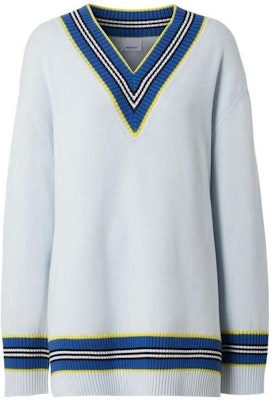 (Women) Burberry FW22 Striped Color-Block V-Neck Knit Sweater Blue. 80397631 Order (Women) Burberry FW22 Striped Color-Block V-Neck Knit Sweater Blue. 80397631