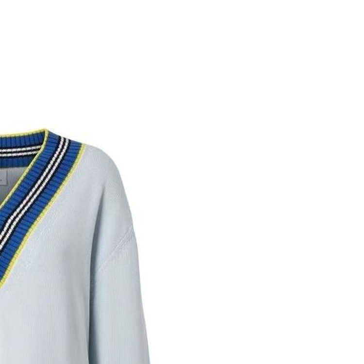 Shop (Women) Burberry FW22  Striped Color-Block V-Neck Knit Sweater Blue. 80397631