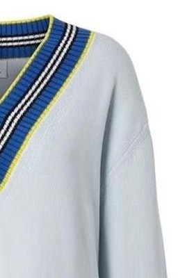 (Women) Burberry FW22 Striped Color-Block V-Neck Knit Sweater Blue. 80397631 Shop (Women) Burberry FW22 Striped Color-Block V-Neck Knit Sweater Blue. 80397631