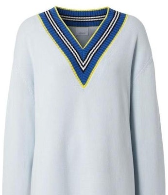 (Women) Burberry FW22 Striped Color-Block V-Neck Knit Sweater Blue. 80397631 Purchase (Women) Burberry FW22 Striped Color-Block V-Neck Knit Sweater Blue. 80397631