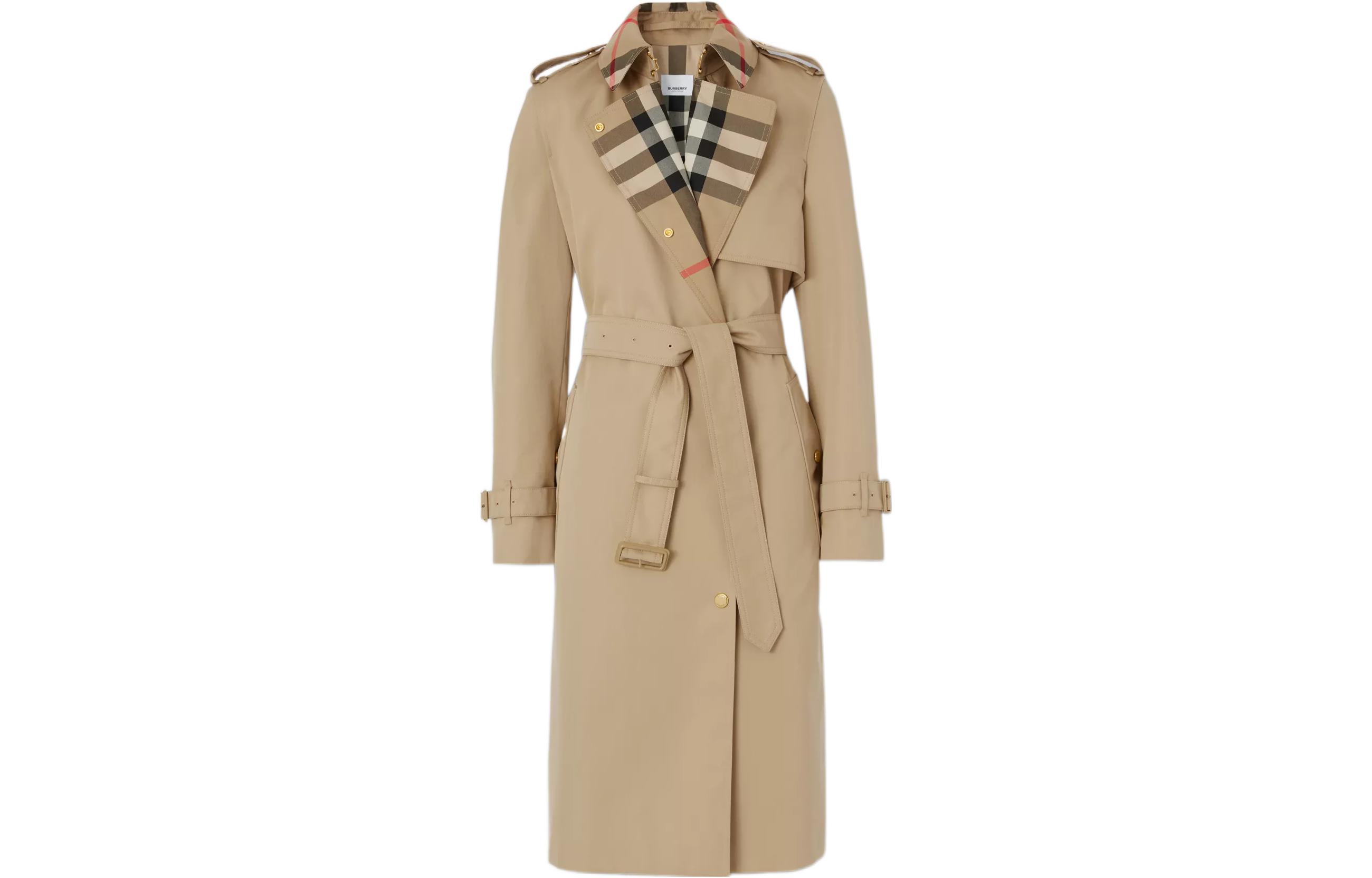(Women) Burberry FW22  Trench Coat with Belt and Check Collar in Khaki. 80607351