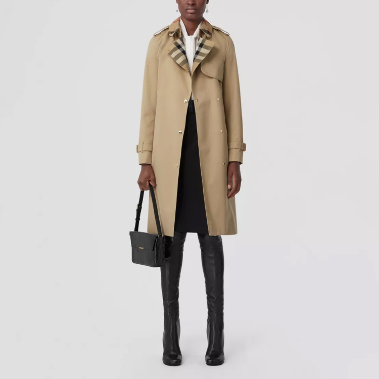 (Women) Burberry FW22  Trench Coat with Belt and Check Collar in Khaki. 80607351 圖 3