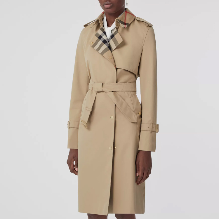 (Women) Burberry FW22  Trench Coat with Belt and Check Collar in Khaki. 80607351 圖 5