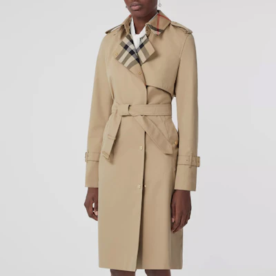 (W) Burberry FW22 卡其色腰帶格紋領風衣外套. 80607351 Purchase (W) Burberry FW22 卡其色腰帶格紋領風衣外套. 80607351